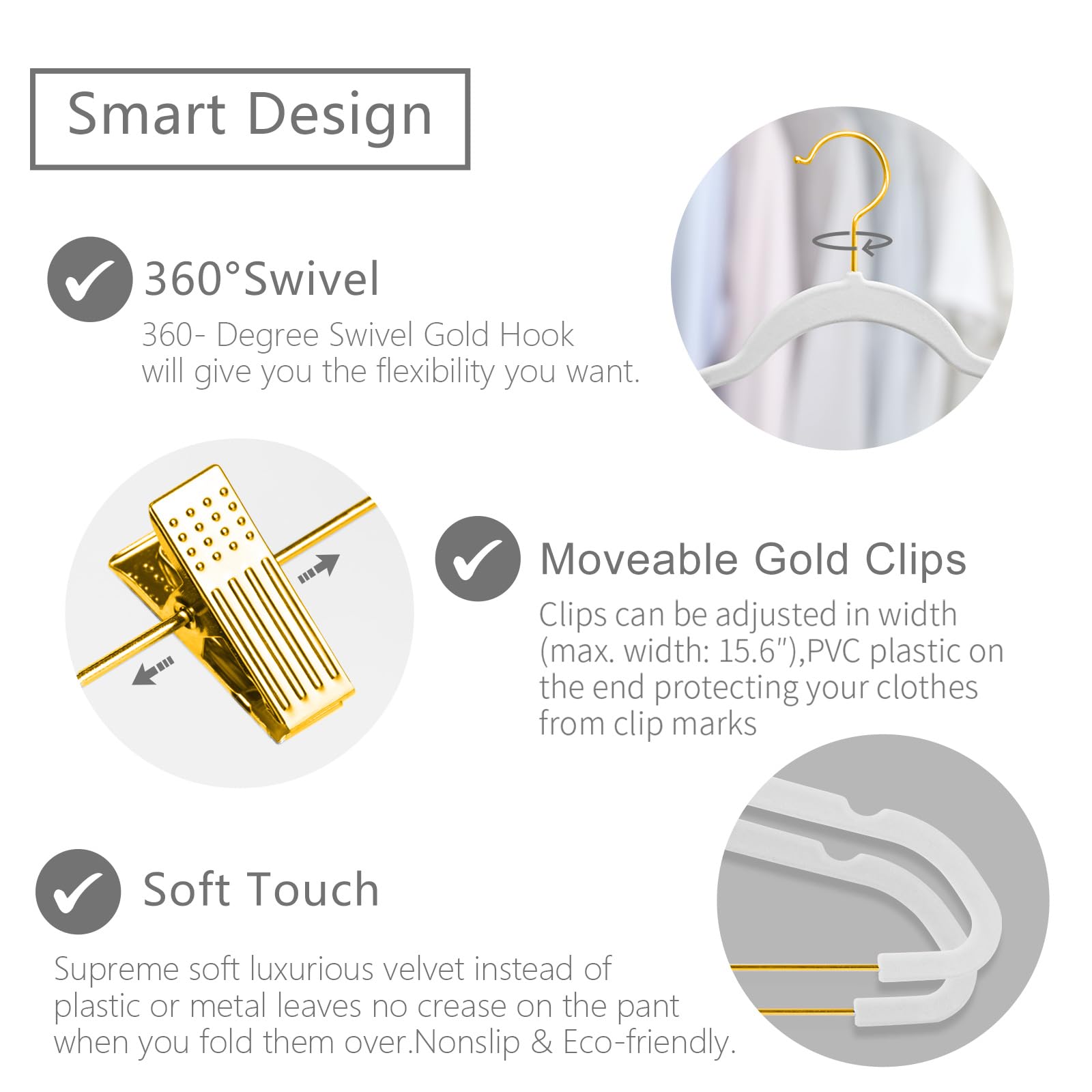 Mizgi Premium Velvet Pants Hangers With Adjustable Clips (Pack Of 20) Slim Skirt Hangers- Non Slip Felt Outfit Dress Hangers Whi